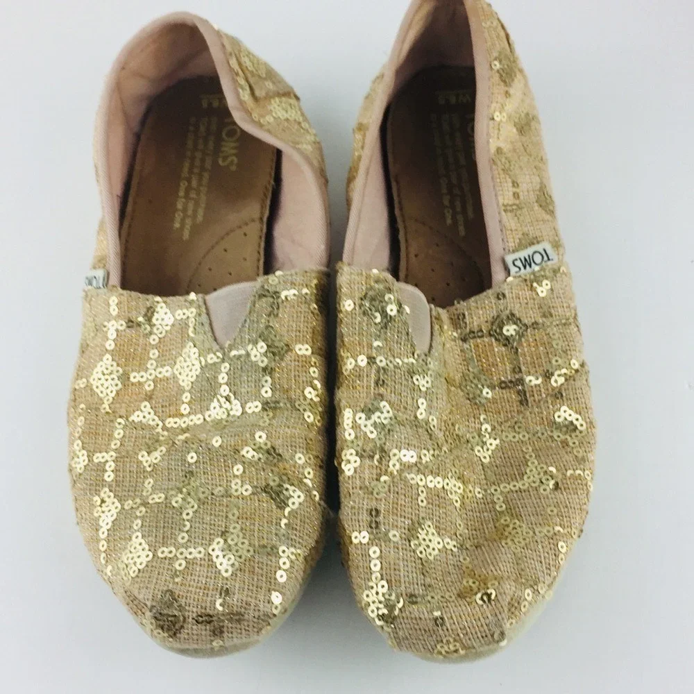 Toms slip on loafers gold with gold sequence‎ size 6.5